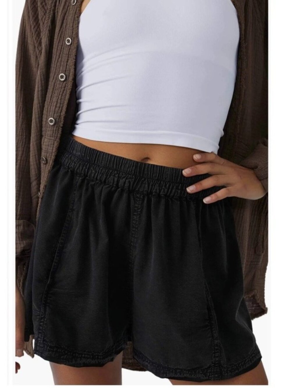 FREE PEOPLE Get Free Cotton Blend Poplin Shorts Womens Size Large Black
